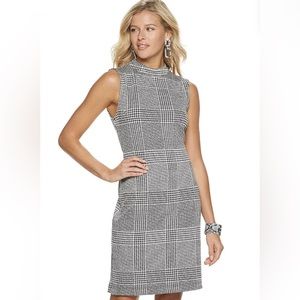 Sharagano High Neck Sleeveless Zipper Back Multi Print Tweed Dress- Size 6